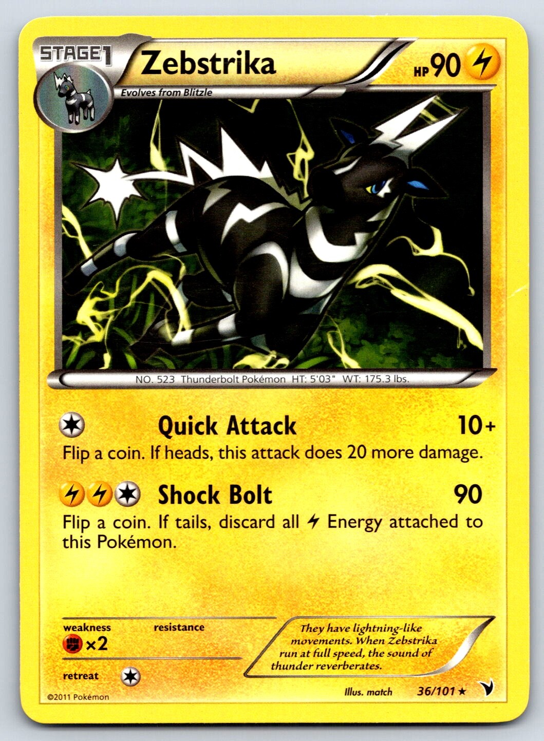 Zebstrika - BW Noble Victories 36/101 Black White Pokemon Card MP