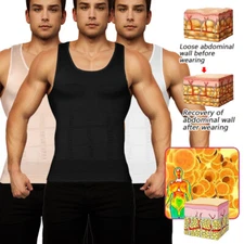 Men's Body Shaper Chest Tummy Control Vest Ultra Compression Shirt Tank Top Slim