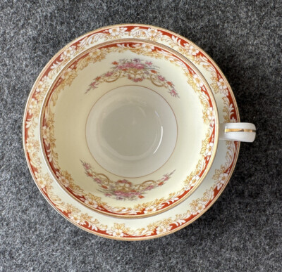 Beautiful Noritake China Mystery #114 Burgundy Footed Tea Cup and