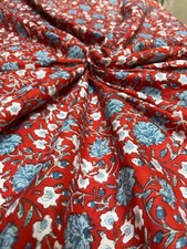 Indian Hand Block Red Floral Cotton Fabric Natural Dress Sewing Crafts 5 Yard US
