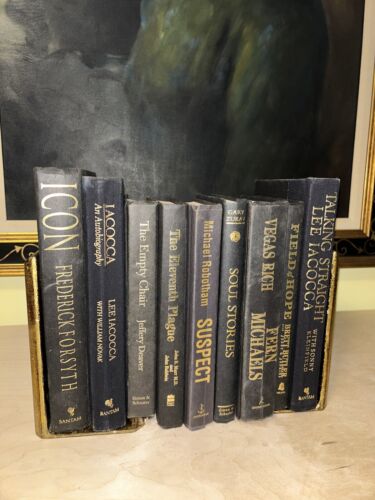 set of 10 black W/ Gold hardcover books: decorative for bookshelves DECOR actual - Picture 1 of 3