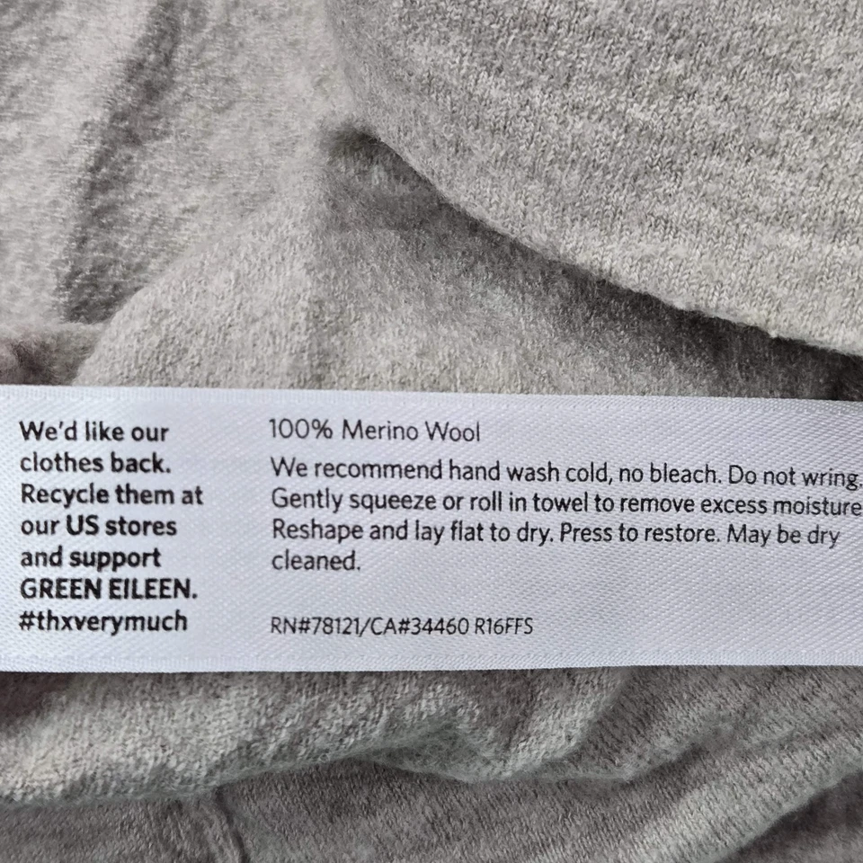 Eileen Fisher 女式衬衫 L 米色美利奴羊毛口袋圆领套衫 阅读 — 第 3/4 张图片