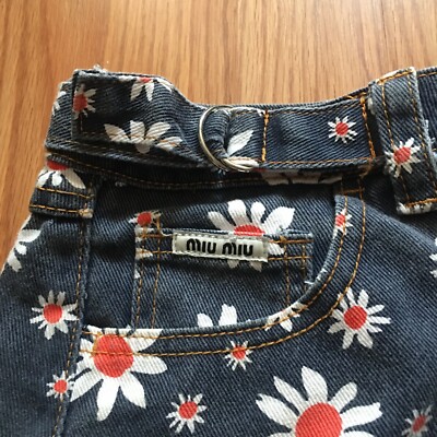 MIU MIU Denim Cotton Jeans Floral Flowers Mini Skirt Size M | eBay