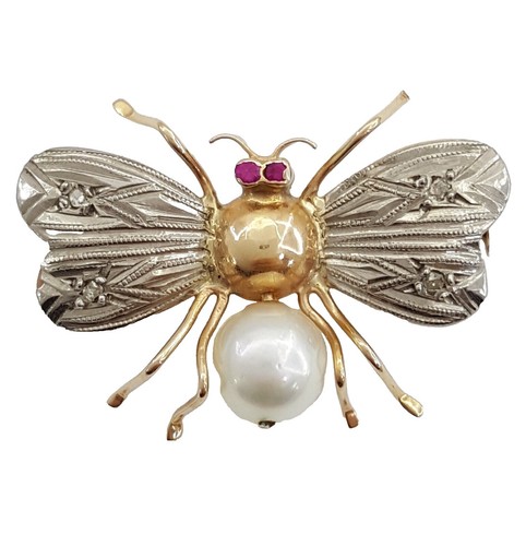 1928 Brand Bird Bath Brooch Pin,Gold Tone Faux Pearl  Exquisite 1928 Brand Gold and Pink Floral Bird Bath Brooch with Pearl Accent main image 1