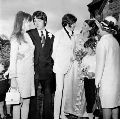 Paul McCartney with girlfriend Jane Asher at his brothers wedd- 1968 Old Photo