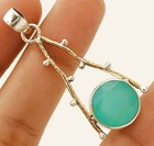 Two Tone Natural Aquamarine Chalcedony 925 Solid Sterling Silver Pendant @19-9 — photo 1
