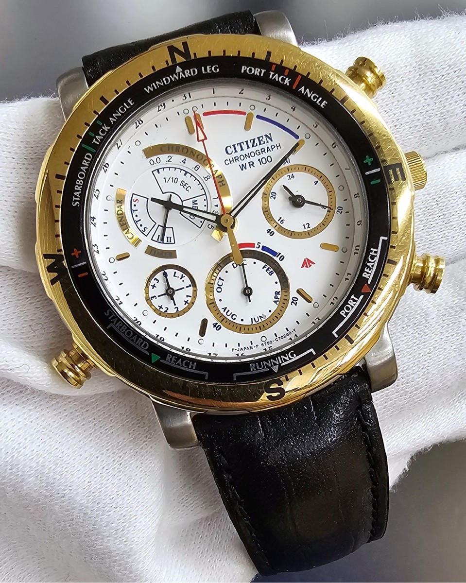 Citizen Chrono 42mm White Dial Leather Men's Watch 6750-G-70196