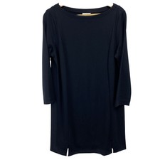 J Jill Ponte Knit Boat Neck 3/4 Sleeve Shift Midi Dress Black M Casual Everyday