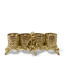 Vintage Sam Fink Hollywood Regency Cherub Gold Metal Filigree Lipstick Holder
