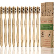 10 Count Bamboo Toothbrush Soft Medium Charcoal Toothbrushes, Natural Wood ...