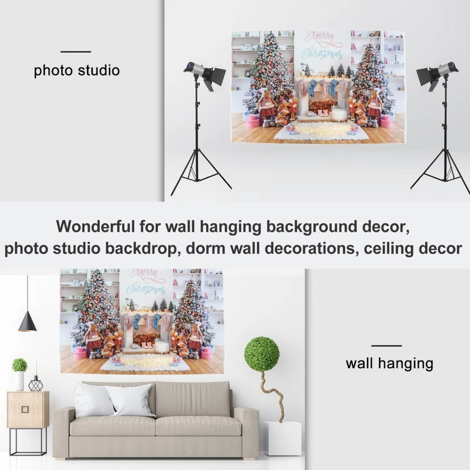 1pc Thème de Noël Photo de toile de fond de cheminée Fond de la photographie - Photo 2/4