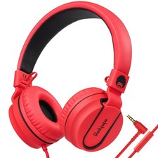 950 Black Red Wired Headphones for Kids with Microphone 3.5mm On-Ear