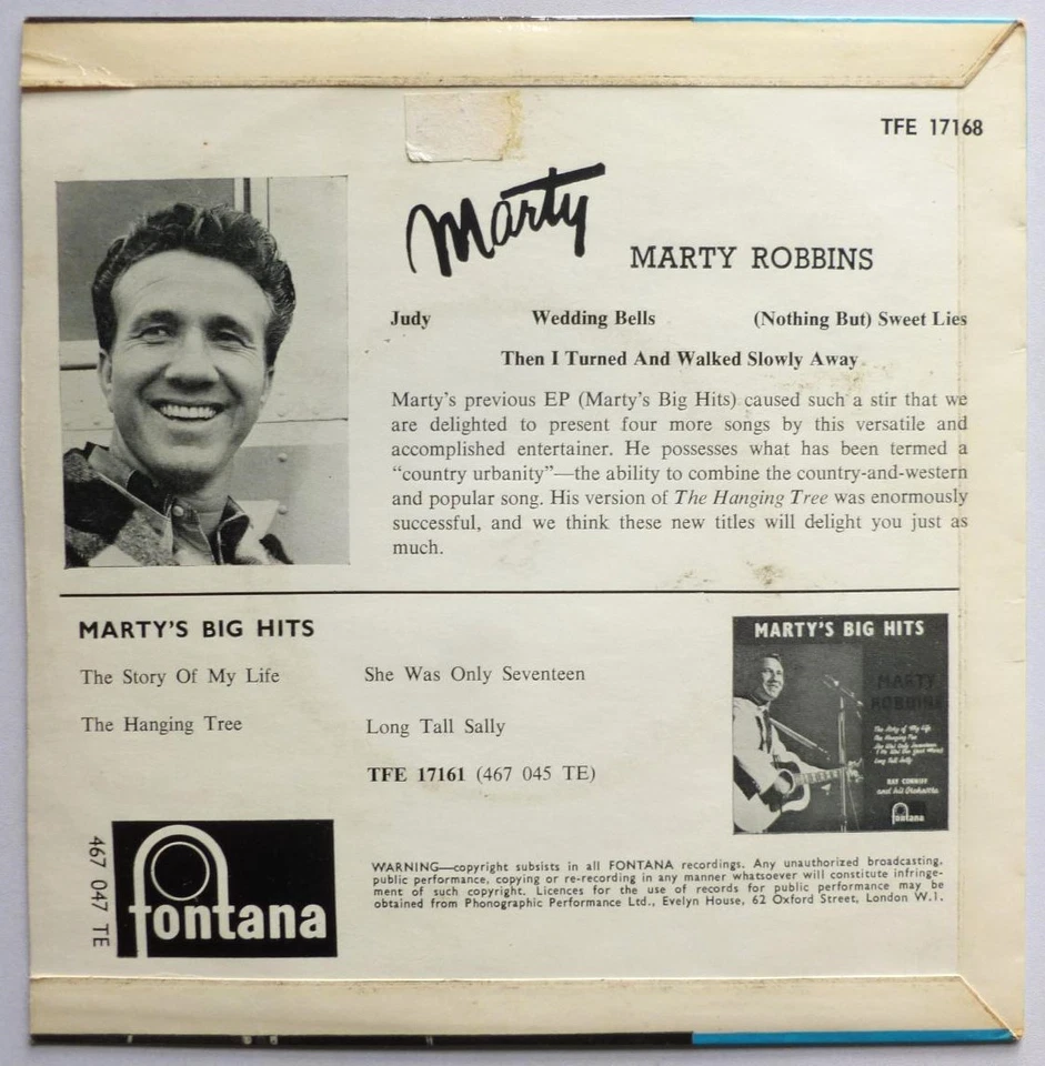 Marty Robbins Marty EP Fontana TFE17168 EX/VG 1958 7" EP in picture sleeve, c... Foto 3 de 4