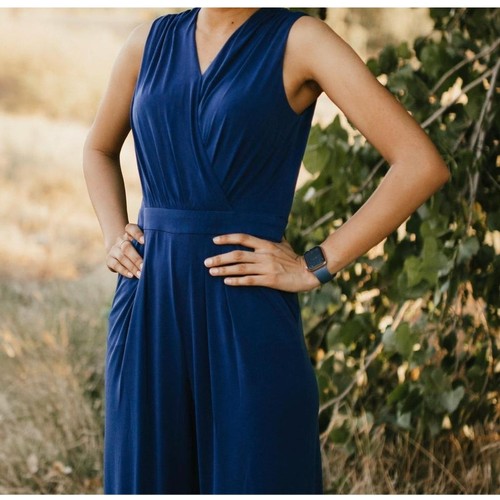 VINCE CAMUTO Navy Blue V-Neck Stretch Jumpsuit // S - Picture 9 of 9