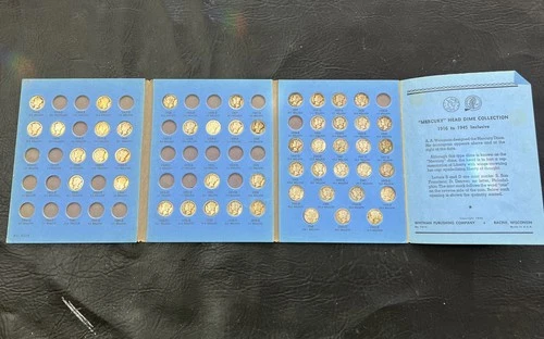 49 Piece MERCURY DIME Set 1916 - 1945, D,S Whitman Folder Album