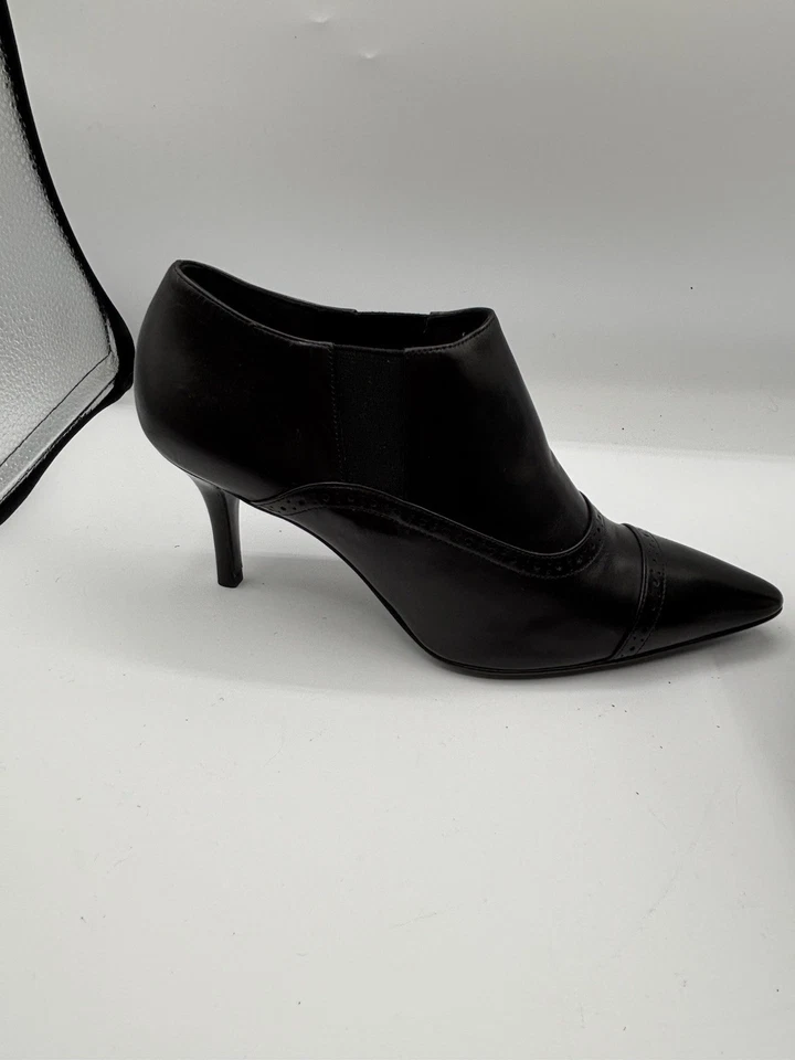 Ralph Lauren Etiqueta Púrpura Negro Oxford Cuero Botín Tacones Talla 7 Italiano Nuevo Foto 3 de 4