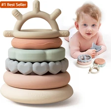 Moonkie Stacks of Circles Soft Teething Toy | Educational Learning Baby Toy | St