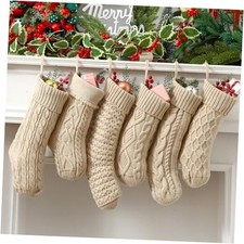 6 Pcs Christmas Stockings 18" 14'' Cable Knit Neutral Stockings Rustic Cream