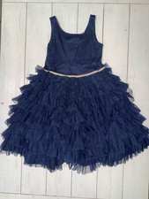 Girls 8 Janie  Jack Navy Blue Tiered Tulle Tutu Dress Fall Winter Holiday
