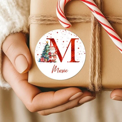 TREASURED FOREVER 24 Personalised Christmas Initial Stickers, Christmas Gift Labels, Tag Labels