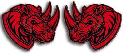 NEW! Red Rhino 3D Animal Car Emblem Badge 2PC Universal Truck SUV Fender Decal