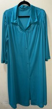 VTG VANITY FAIR Robe Gown Sz 2XL Teal Green  Sleeves Button Front Nylon/Amtron