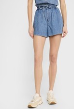 278 Veronica Beard Wilder Denim Paperbag Shorts High Waist Drawstring Size XS