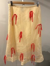 Anthropologie Maeve All-Over Bow Tulle Mesh Midi Skirt   Cream  Red