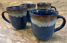 Beautiful Blue Coffee Mugs. Set Of 4. Cuthbert. Over And Back 14 Ounces Each New
