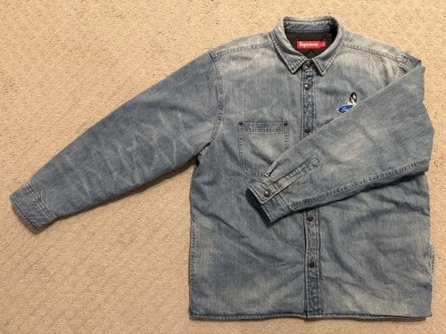 Supreme Quilted Lined Denim Snap Shirt (SS26) Blue nwot image 2