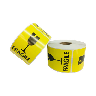 2x3 Fragile Cracked Glass Labels Yellow Shipping Peel & Stick (2) RLS of 500 EA