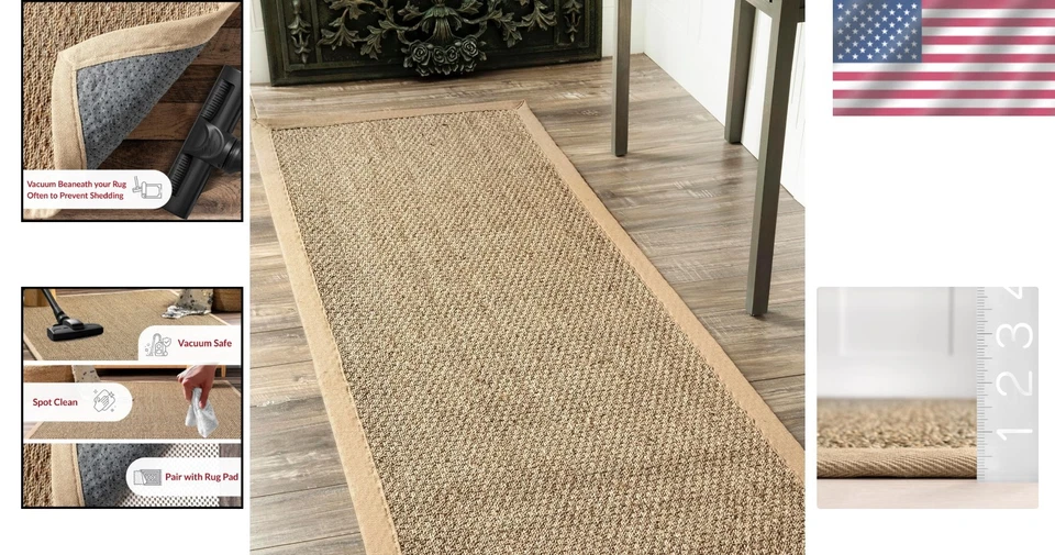 Alfombra antideslizante Elijah Seagrass 2'6" x 12' - Perfecta para sala de estar y comedor Foto 2 de 4