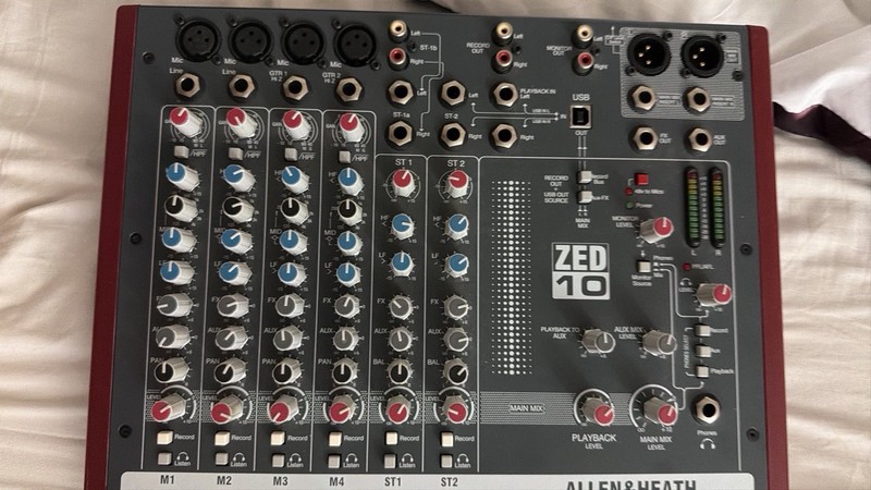 Allen & Heath ZED-10 10-Ch Analog Mixer USB XLR RCA EQ HPF Phantom Power
