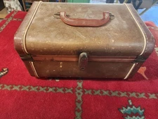 Vintage Luggage Suitcase Rail Travel Case Mirror Stitched Leather Edge Corners