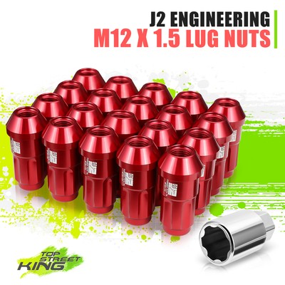 J2 Red Spline Drive Style Close End M12x1.5 20Pc 50mm Lug Nut Set w/Extendtion