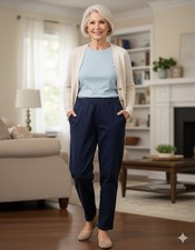 SIZE LARGE Denim  Co.  NEW Navy EasyWear Twill Straight Leg Pant w/ Pockets