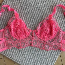For Love and Lemons VS longline Daisy Embroidered Bra Size Small underwire pink
