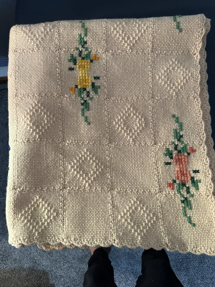 Cross Stitch and Crochet 46 X 69 Blanket So Beautiful - Image 3 of 3