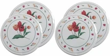 SET OF 4 TIN STEEL STOVETOP BURNER COVERS (2-10",2-8") FLOWERS, TULIPS, MBR