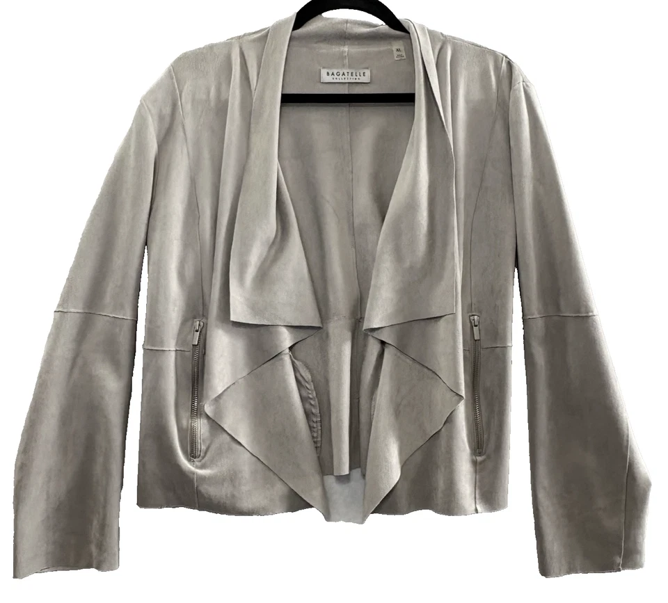 Chaqueta corta de gamuza sintética BAGATELLE para mujer talla XL gris bolsillos delanteros abiertos 26-4