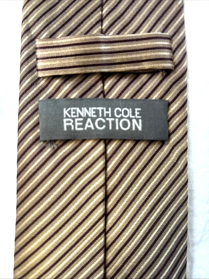 Corbata Kenneth Cole Reaction 100% Seda Hombre Marrón Bronce Rayas en Marrón 60x3.5" Foto 3 de 4