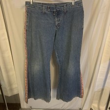 Kik Wear Kik Girl Wide Leg Pants Blue Jeans Pink Rainbow Y2K 90s Rave Vtg Sz 11