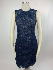 Eliza J Nordstrom Navy Blue Lace Ruche Shirred Sheath Dress 6 Lovely