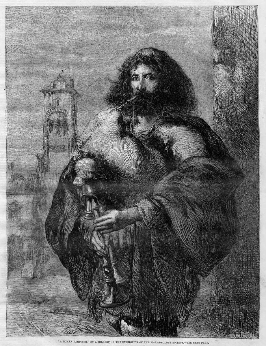 BAGPIPES MUSIC 1861 ANTIQUE BAGPIPE DECORTIVE VINTAGE ENGRAVING