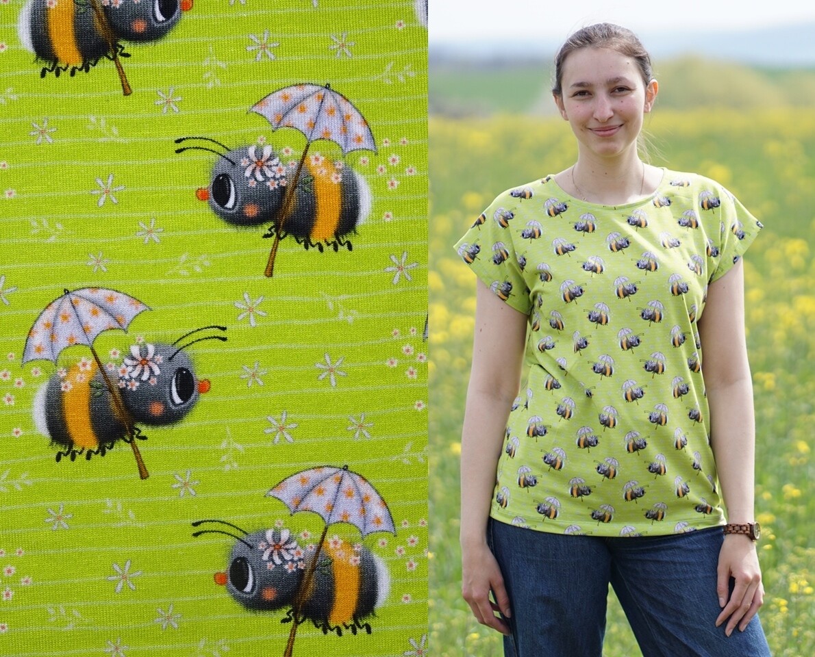 Biene Bienen Jersey Stoff Jersey Hummel Bumblebee Grün Biene