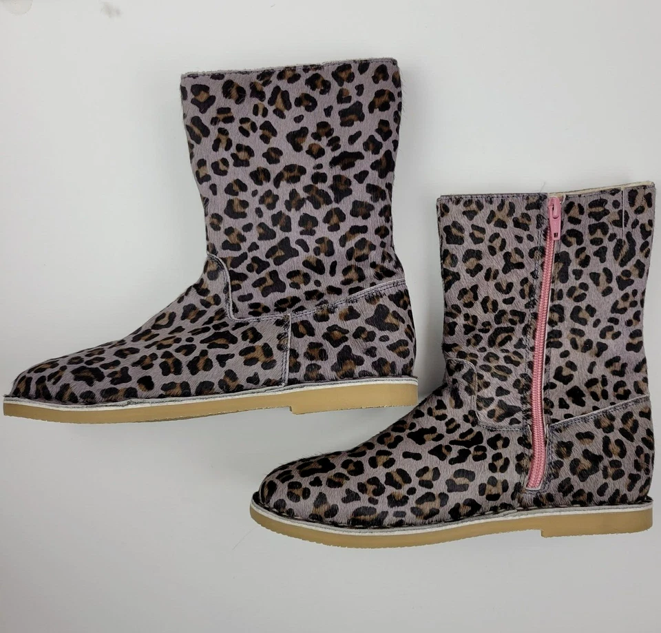Мини Boden ботинки девочек ЕС 36 (США 4) леопард воловья кожа флисовая подкладка C0688 - Изображение 3 из 4