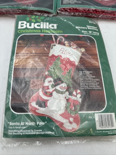 Vnt Bucilla Needlepoint Christmas Heirloom Stocking Kit Jeweled Santa North Pole - Picture 2 of 14