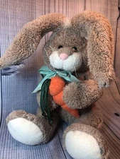 Harry David Brown Easter Bunny Rabbit Hare Plush Green Ribbon Bow Carrot 17" 