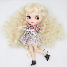 White sliver Small curly hair Blythe DIY doll Dudu lips Factory Joint Body 12"