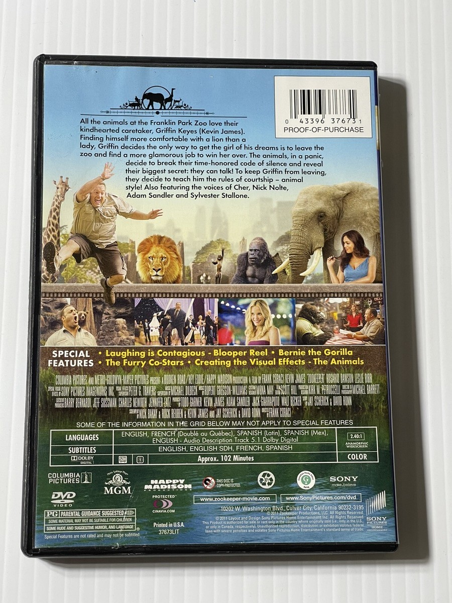 Zookeeper DVD Widescreen Kevin James Kids Family Movie 43396376731